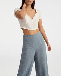 Linen V-neck top - Ivory