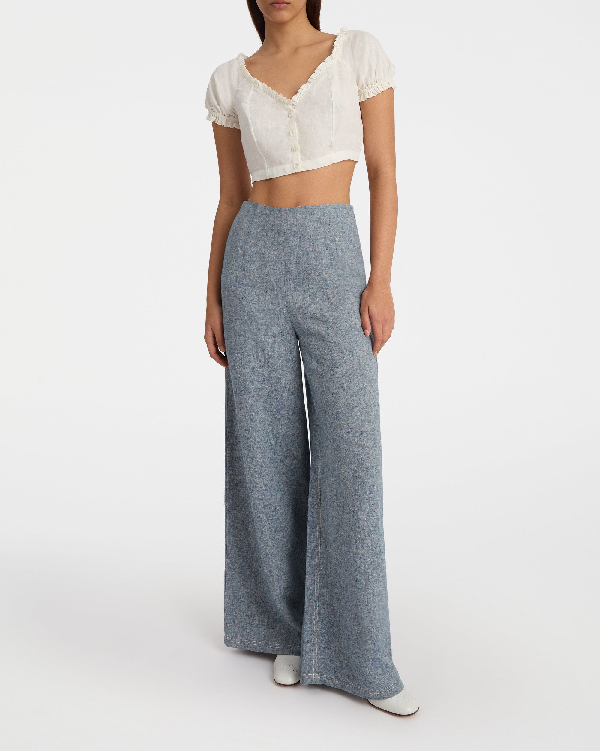 Linen V-neck top - Ivory