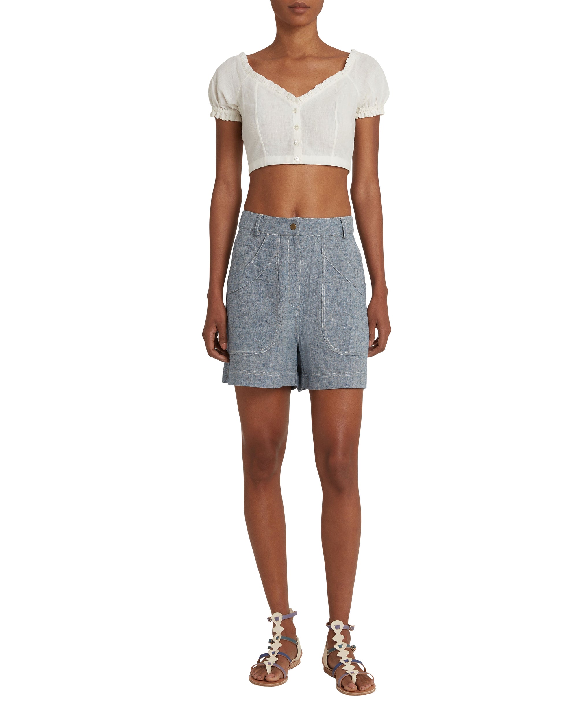 Linen V-neck top - Ivory