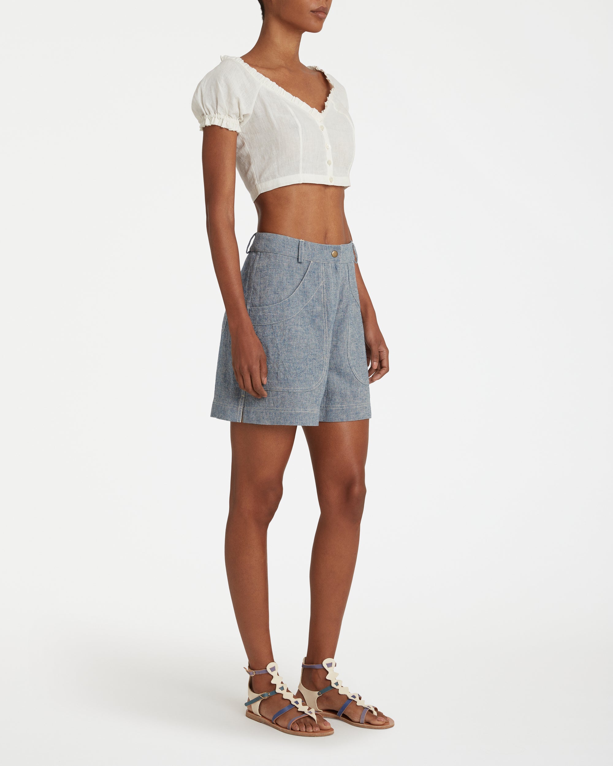 Linen V-neck top - Ivory