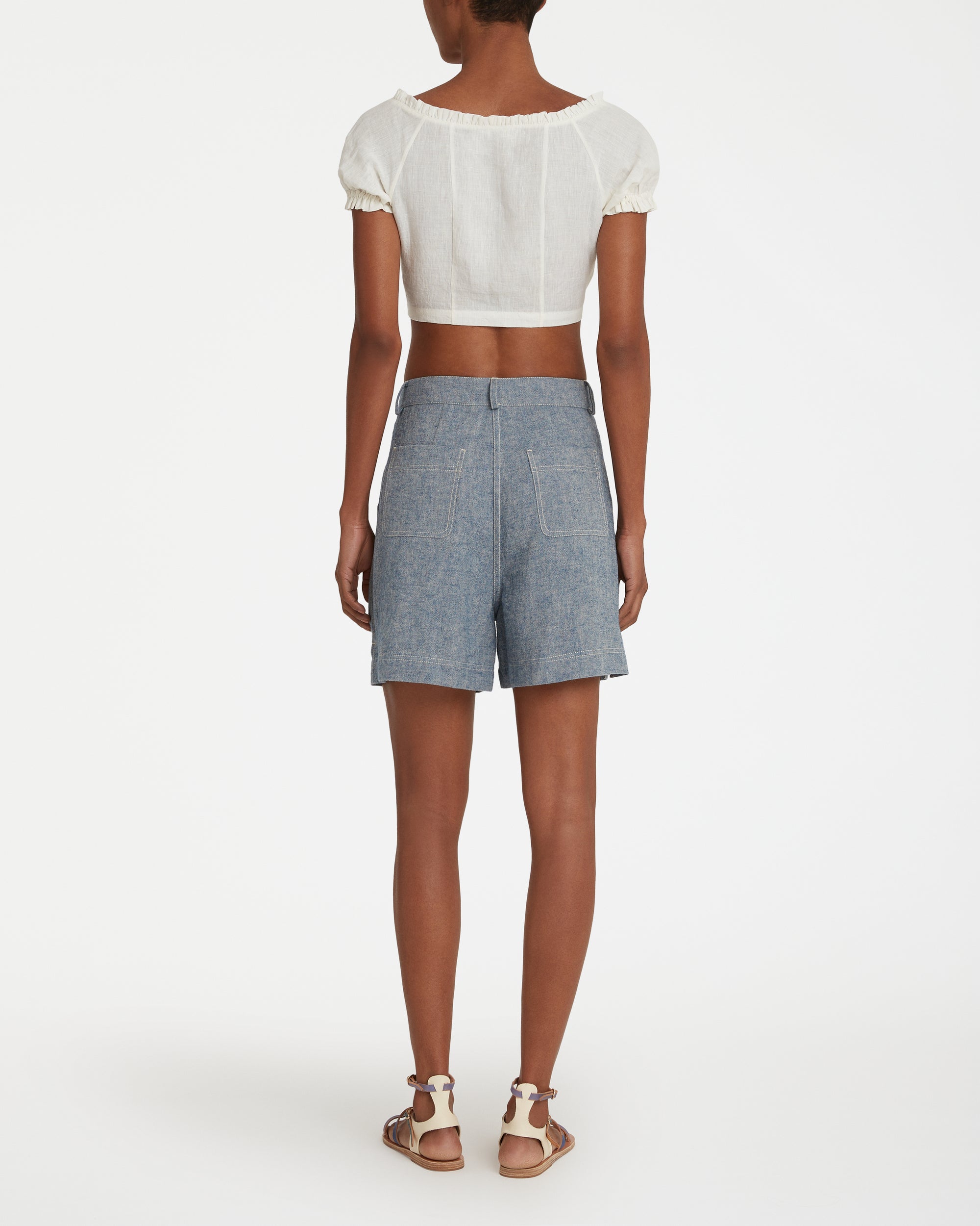 Linen V-neck top - Ivory