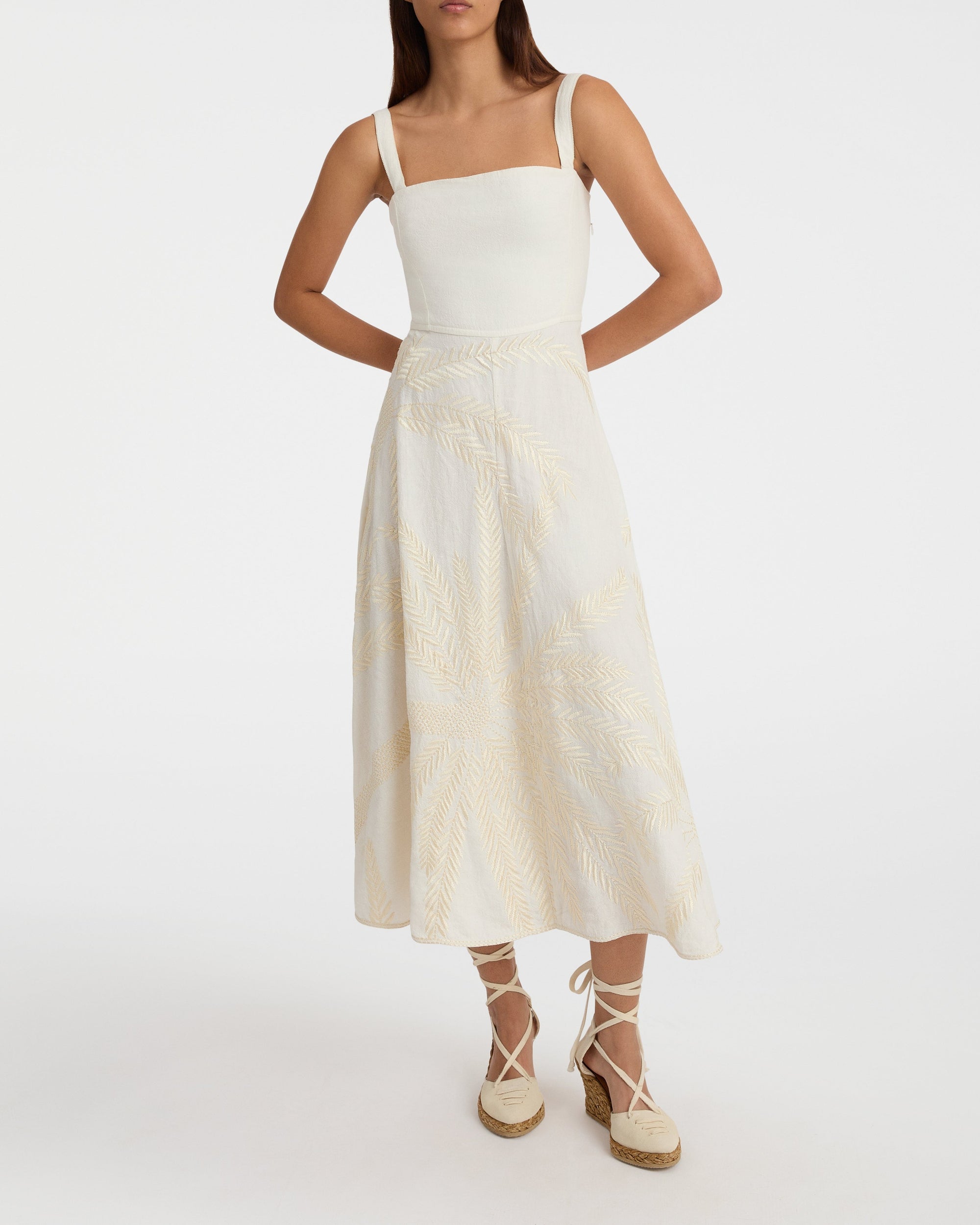 Anabel midi dress in linen - White