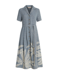 Claudia midi dress in linen - Blue