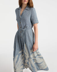 Claudia midi dress in linen - Blue