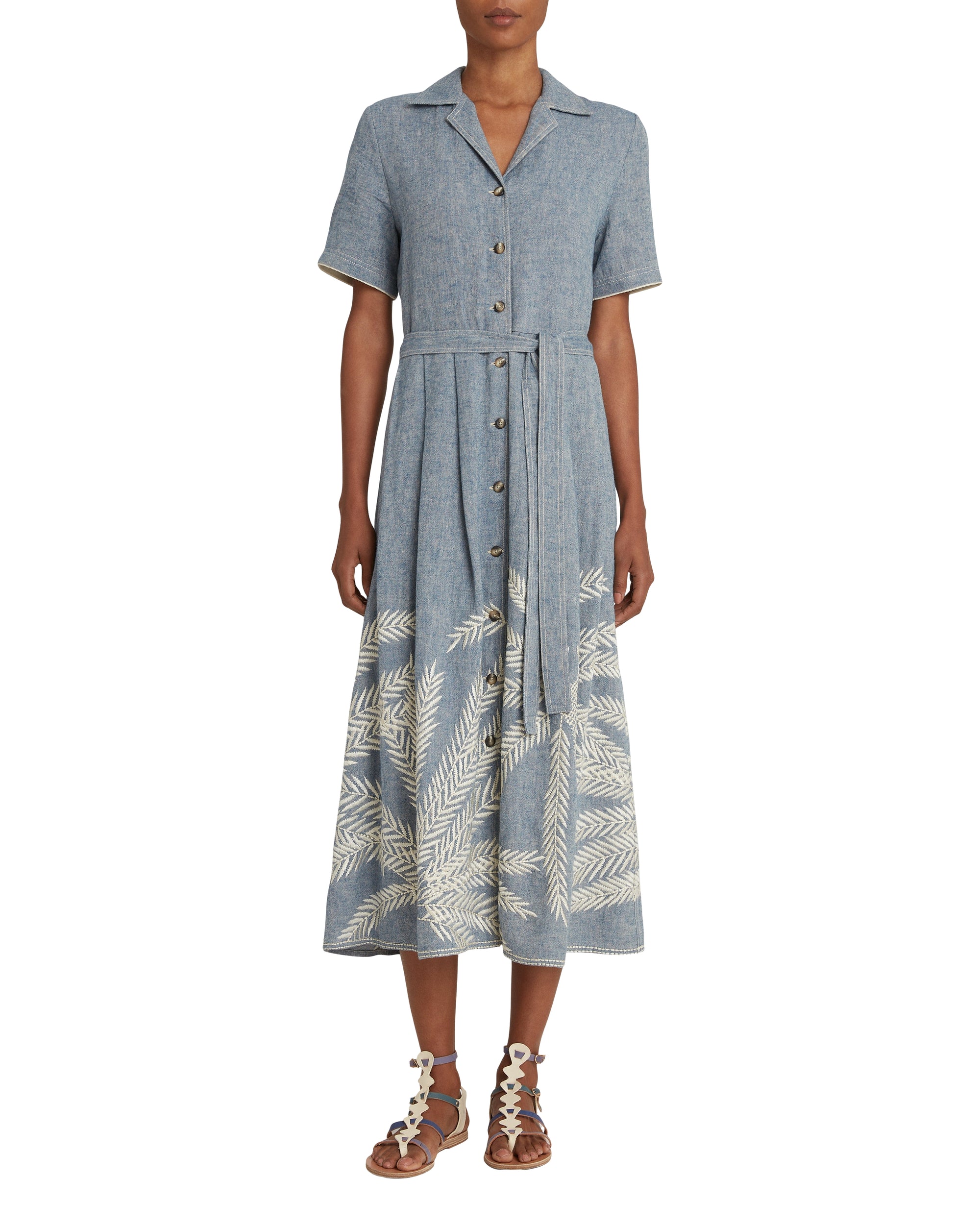 Claudia midi dress in linen - Blue