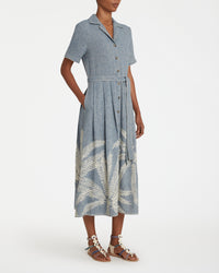 Claudia midi dress in linen - Blue