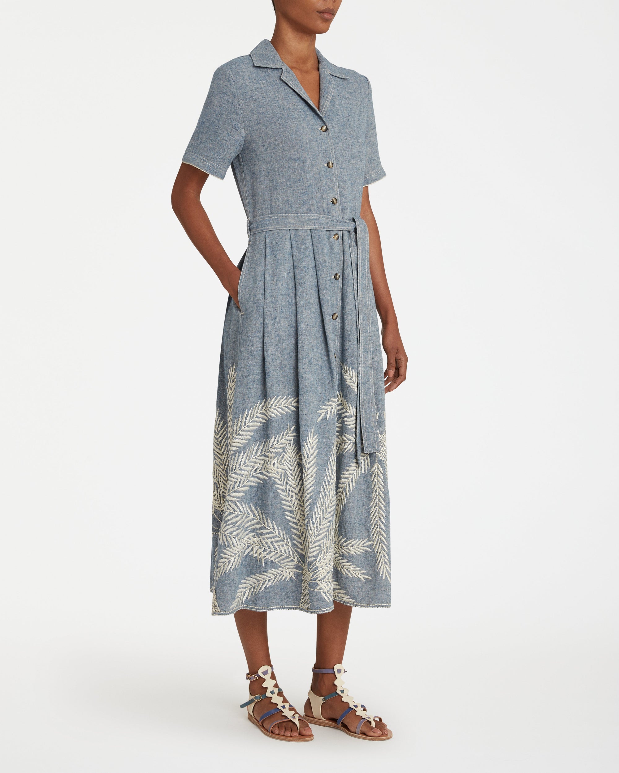 Claudia midi dress in linen - Blue