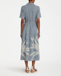 Claudia midi dress in linen - Blue