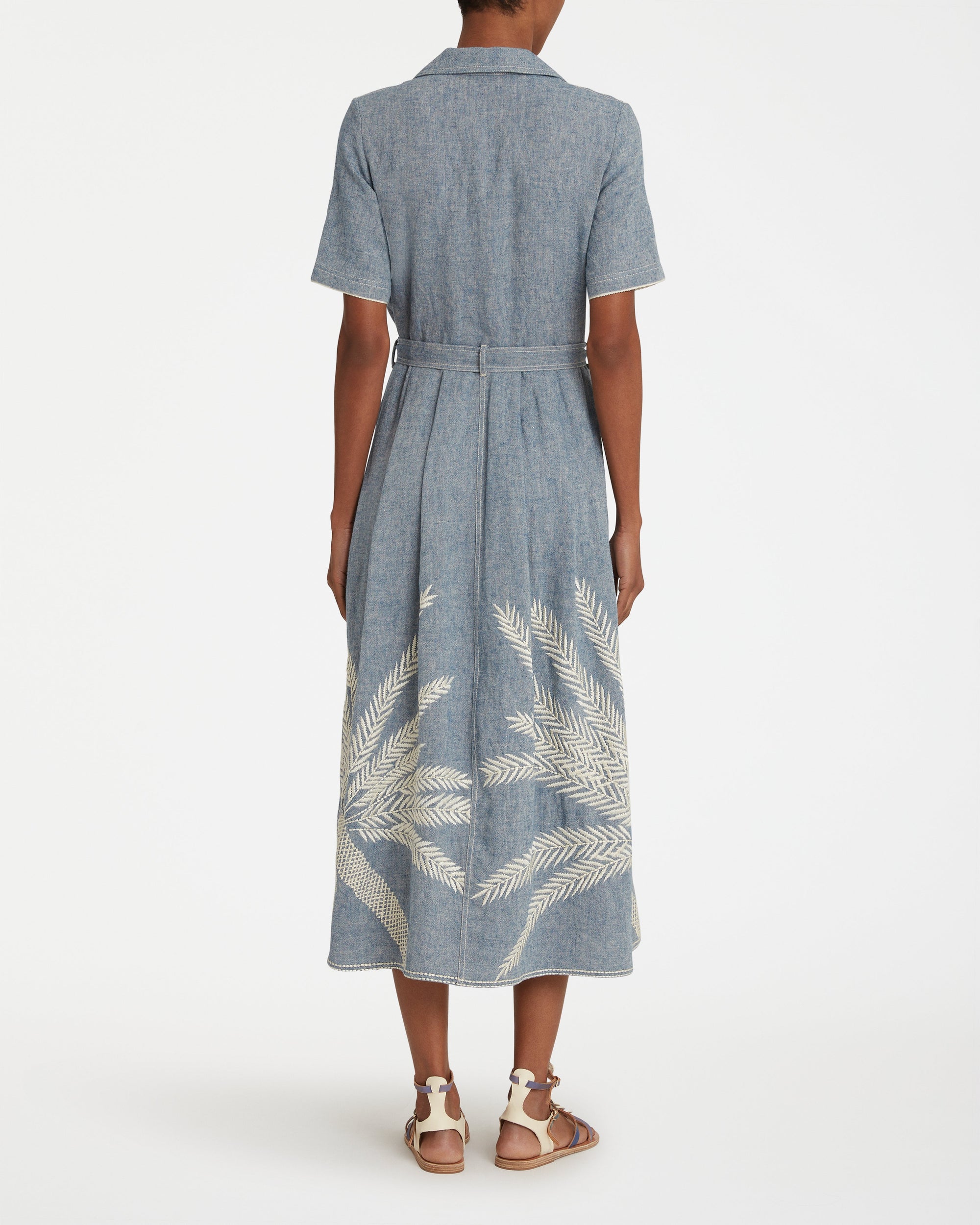 Claudia midi dress in linen - Blue