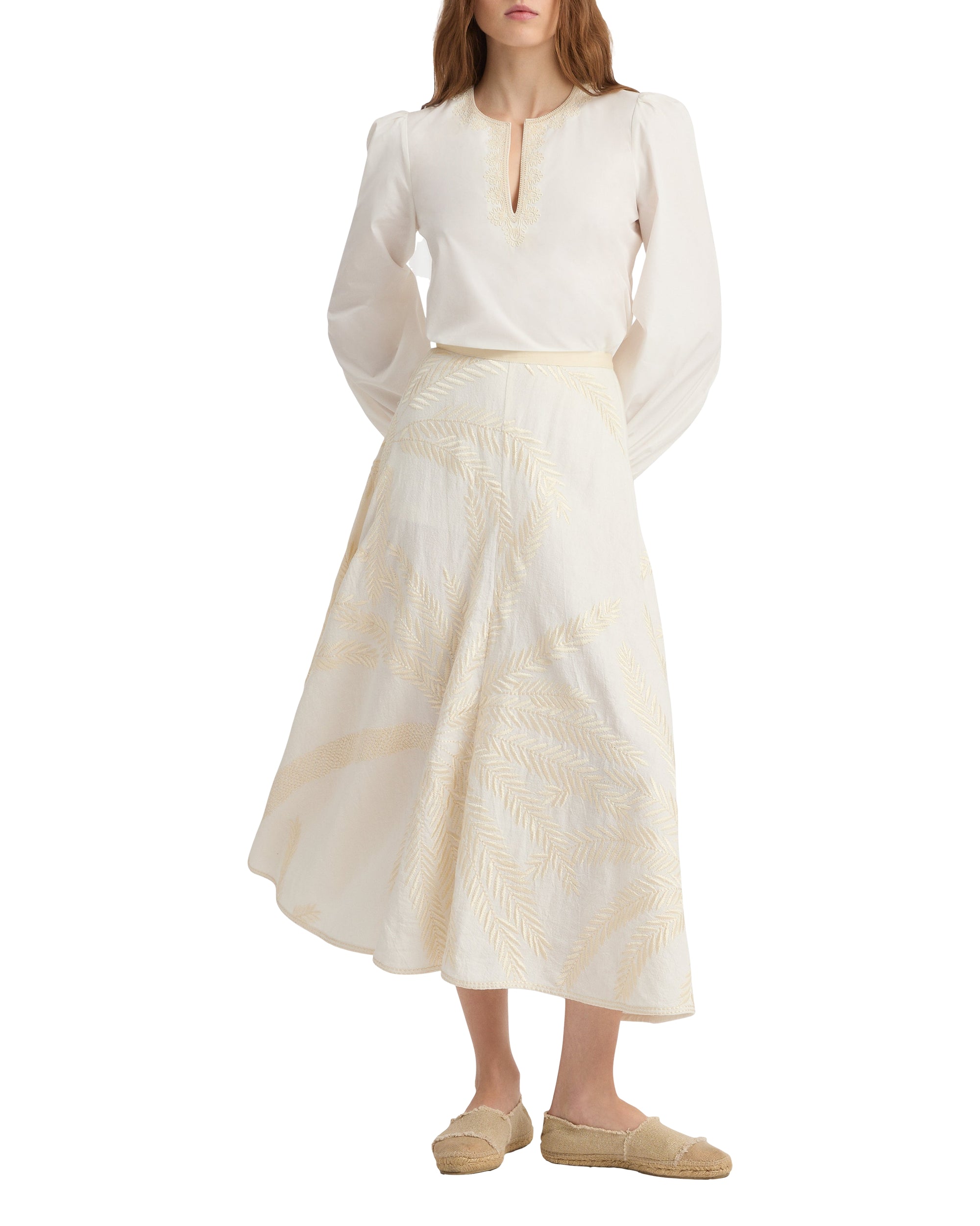 Tasha long skirt in linen - White