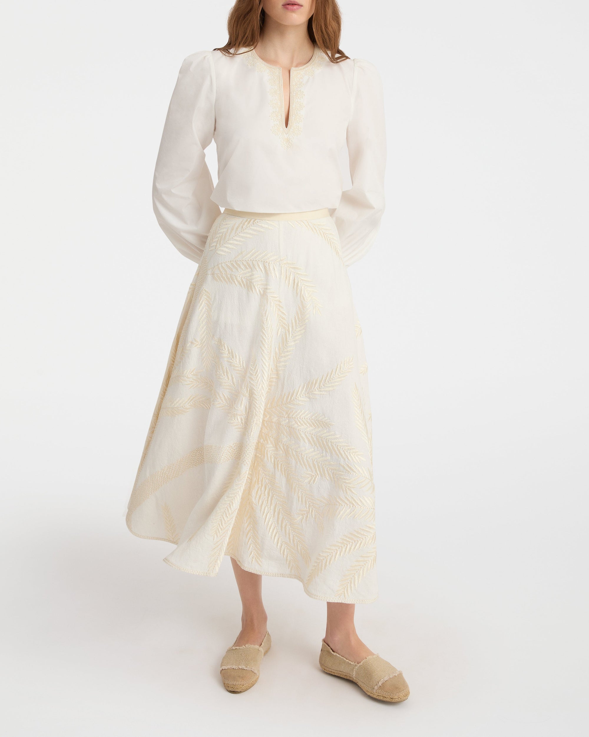 Tasha long skirt in linen - White