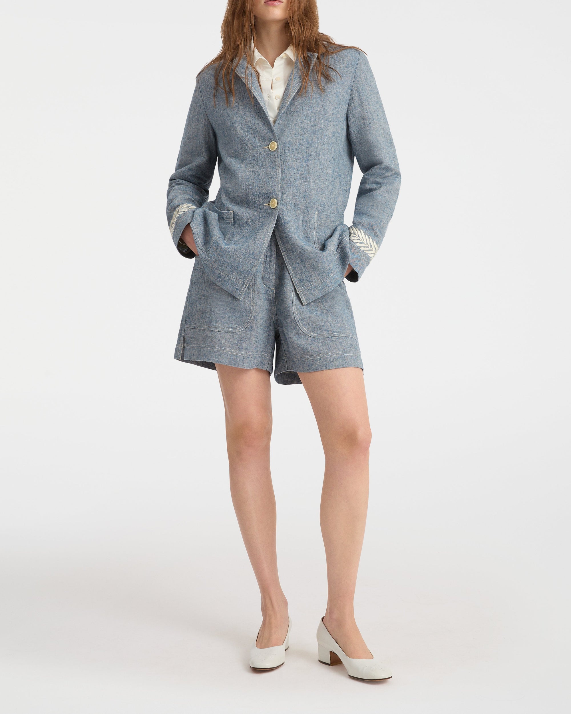 Grace jacket in linen - Blue