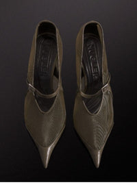 KAKI // khaki mesh fang 95 pump with strap