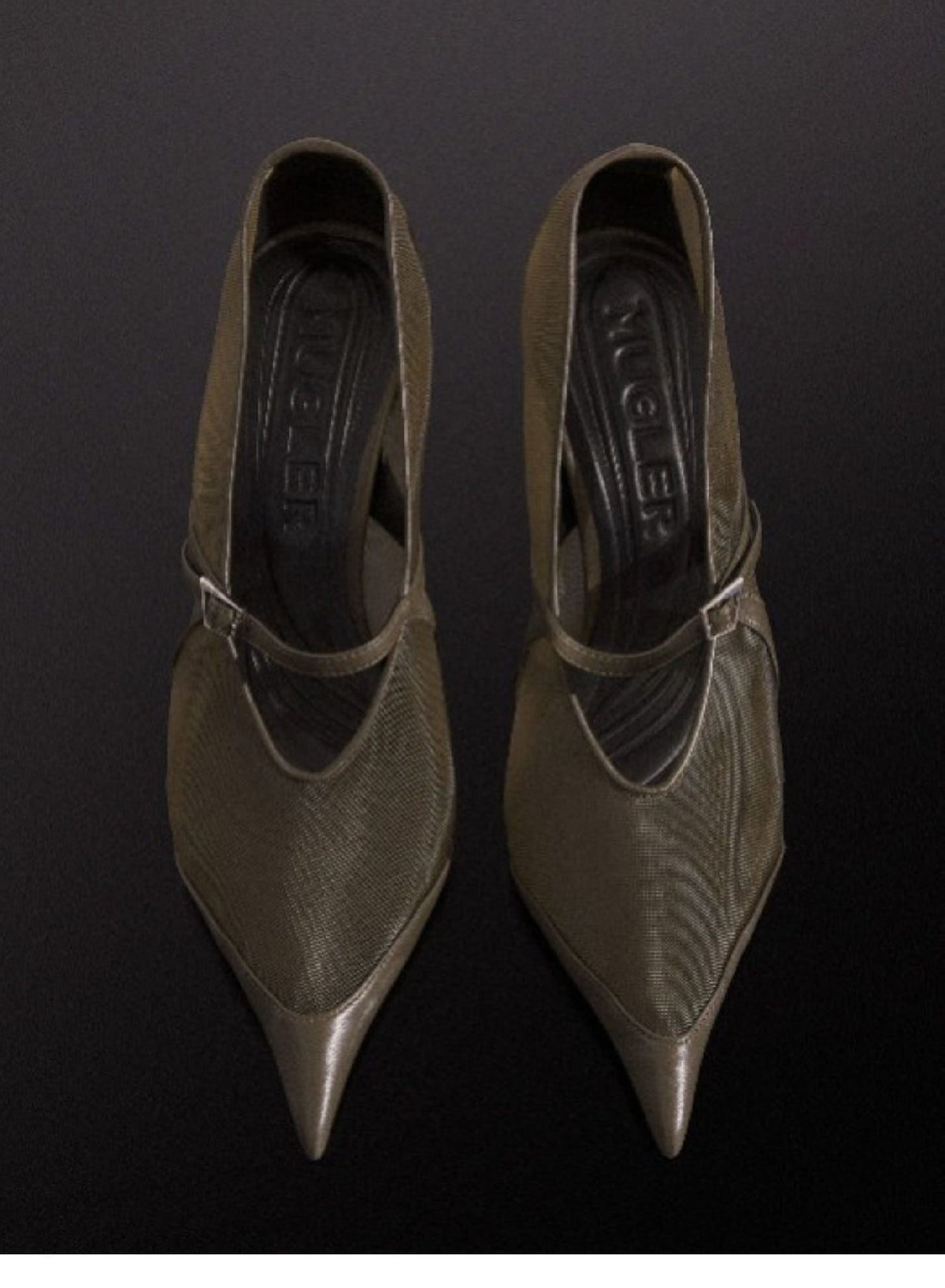 KAKI // khaki mesh fang 95 pump with strap