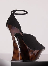BLACK // black velvet platform strappy fang 95 mules