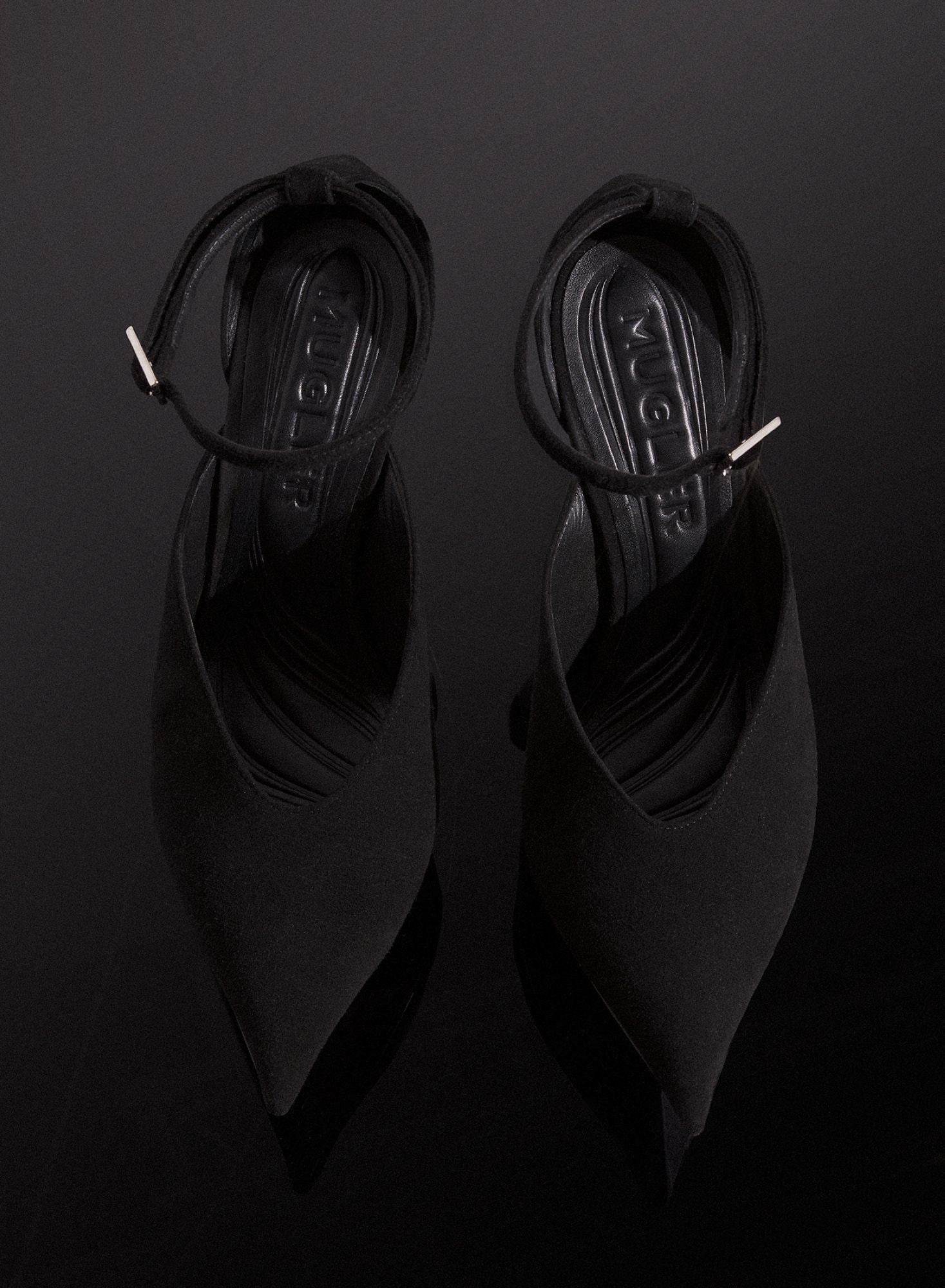 BLACK VELVET PLATFORM STRAPPY FANG 95 MULES