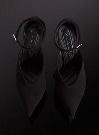 BLACK // black velvet platform strappy fang 95 mules