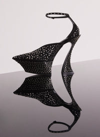BLACK STUDDED  PLATFORM STRAPPY FANG 95 MULES