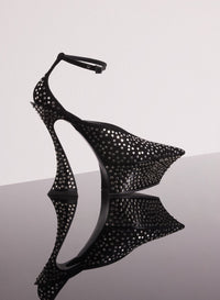 BLACK STUDDED  PLATFORM STRAPPY FANG 95 MULES
