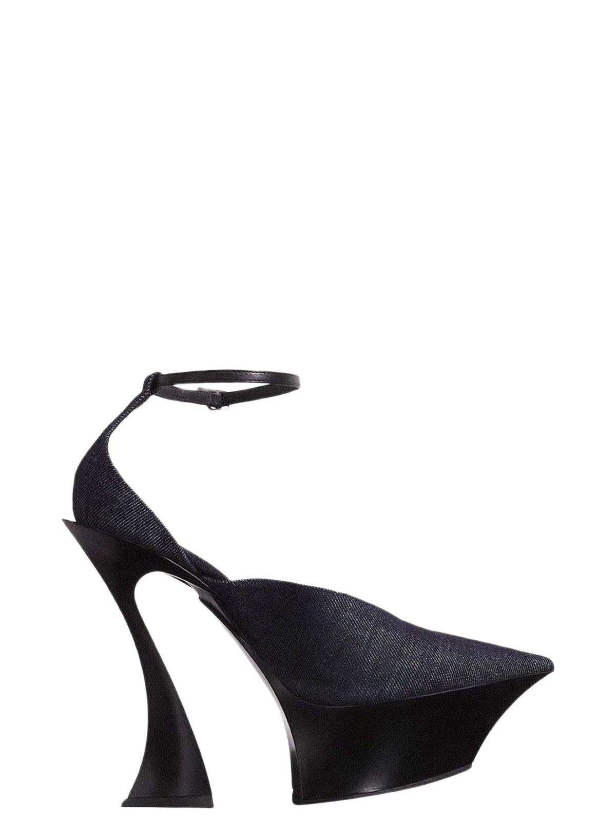 Escarpins platefrome Fang 95 à brides en denim brut - Raw Blue