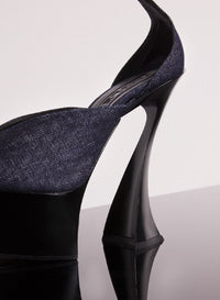 RAW BLUE // raw denim platform strappy fang 95 mules