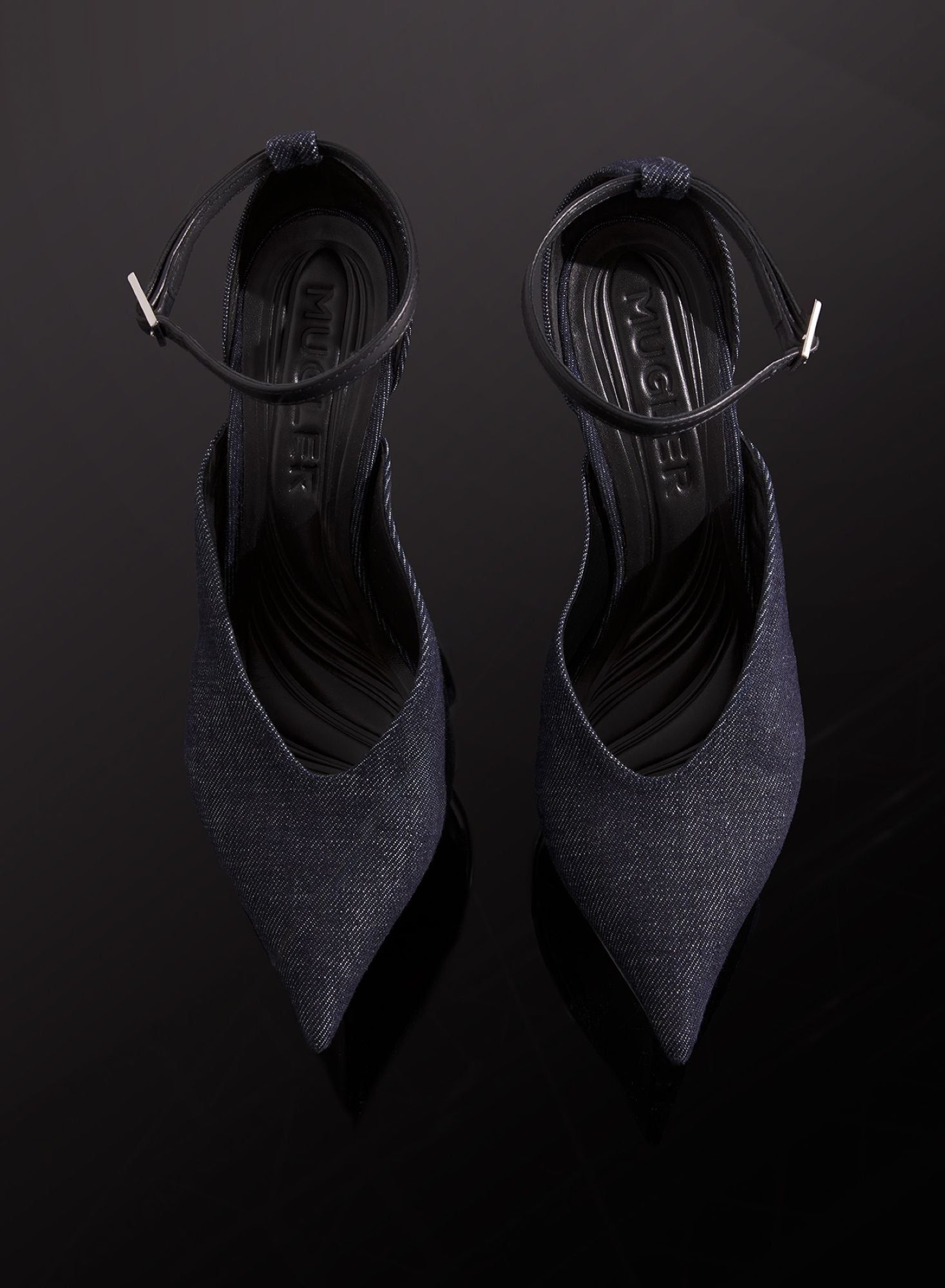 RAW DENIM PLATFORM STRAPPY FANG 95 MULES