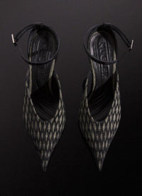GREEN EMBROIDERED STRAPPY FANG 95 MULES