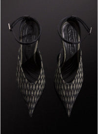 GREEN // green embroidered strappy fang 95 mules