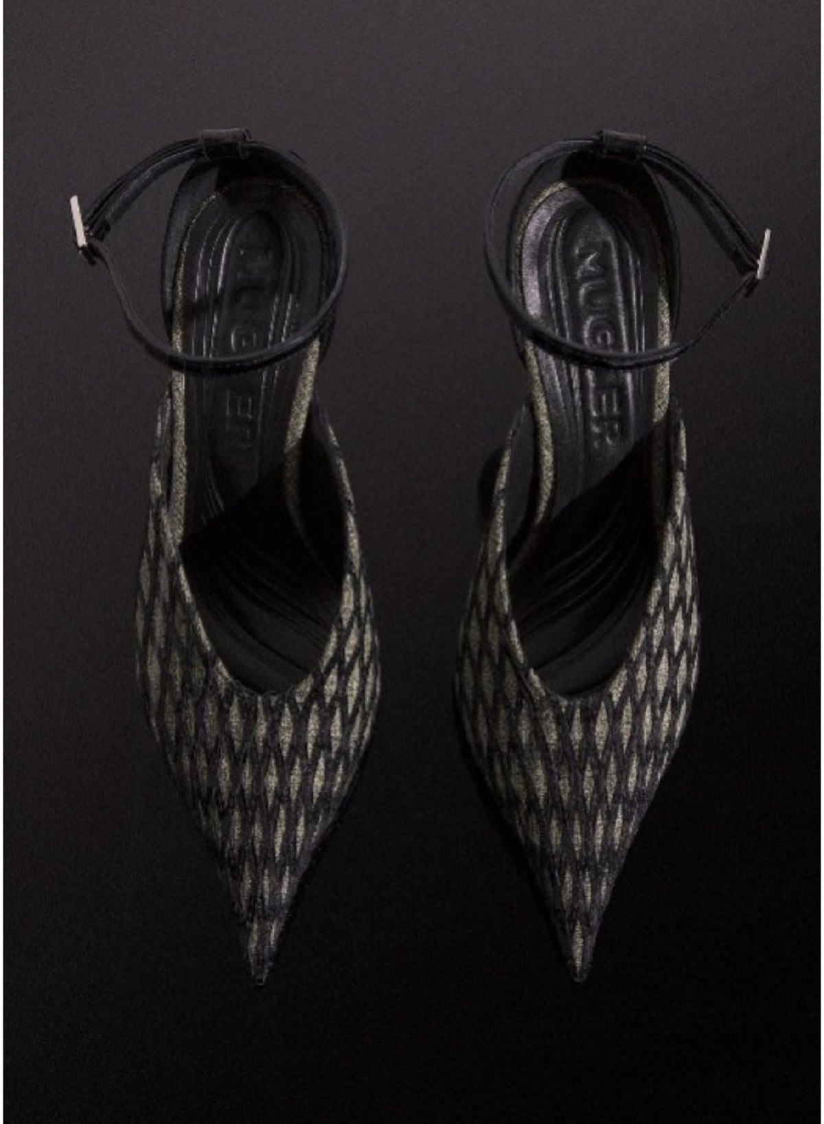 GREEN // green embroidered strappy fang 95 mules