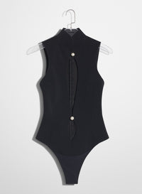 BLACK OPEN NECKLINE TAILORED BODYSUIT