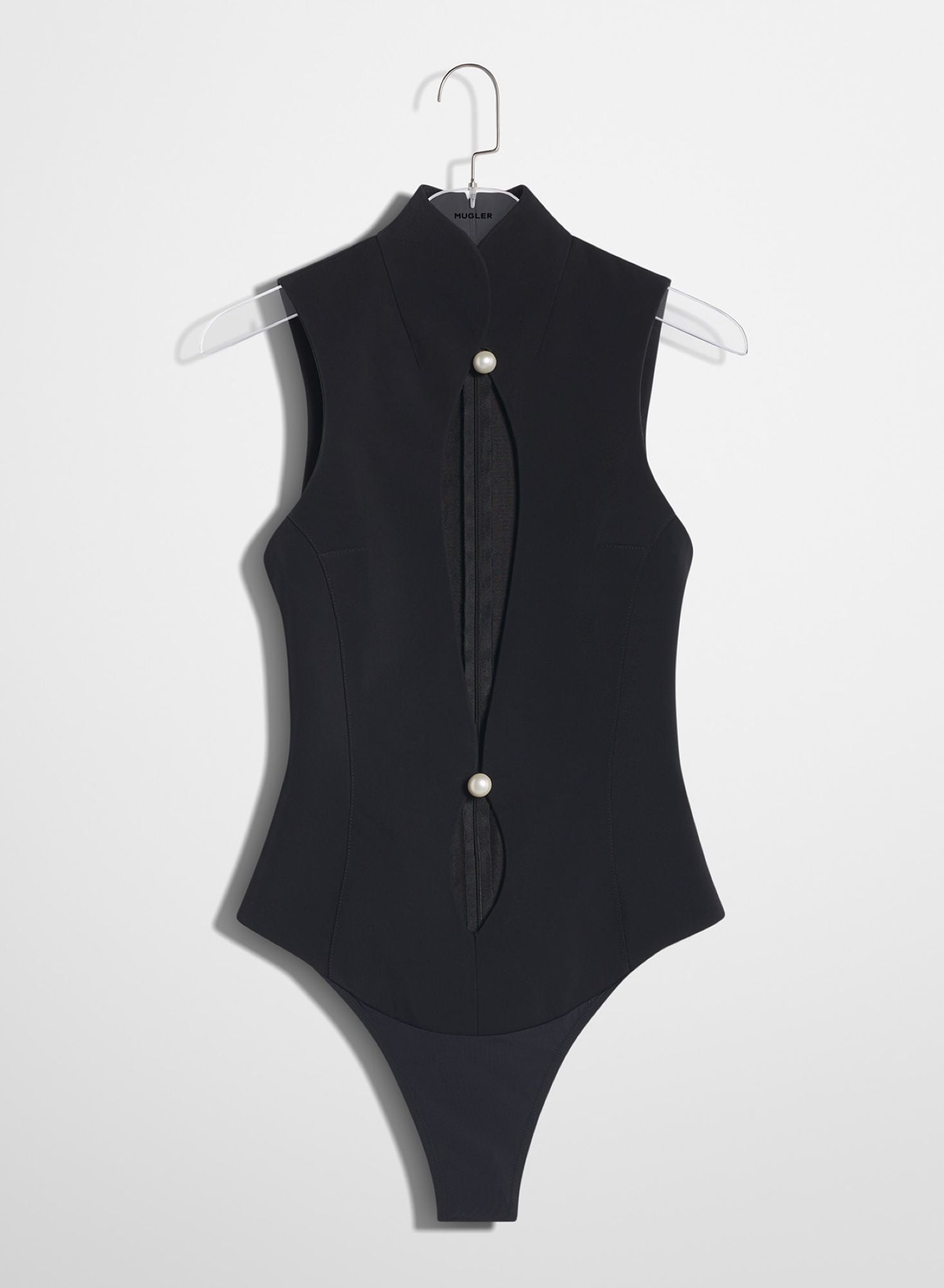 BLACK OPEN NECKLINE TAILORED BODYSUIT
