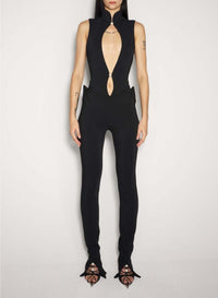 BLACK // black open neckline tailored bodysuit