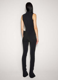 BLACK // black open neckline tailored bodysuit
