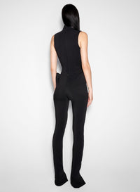 BLACK // black open neckline tailored bodysuit