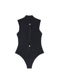 BLACK // black open neckline tailored bodysuit