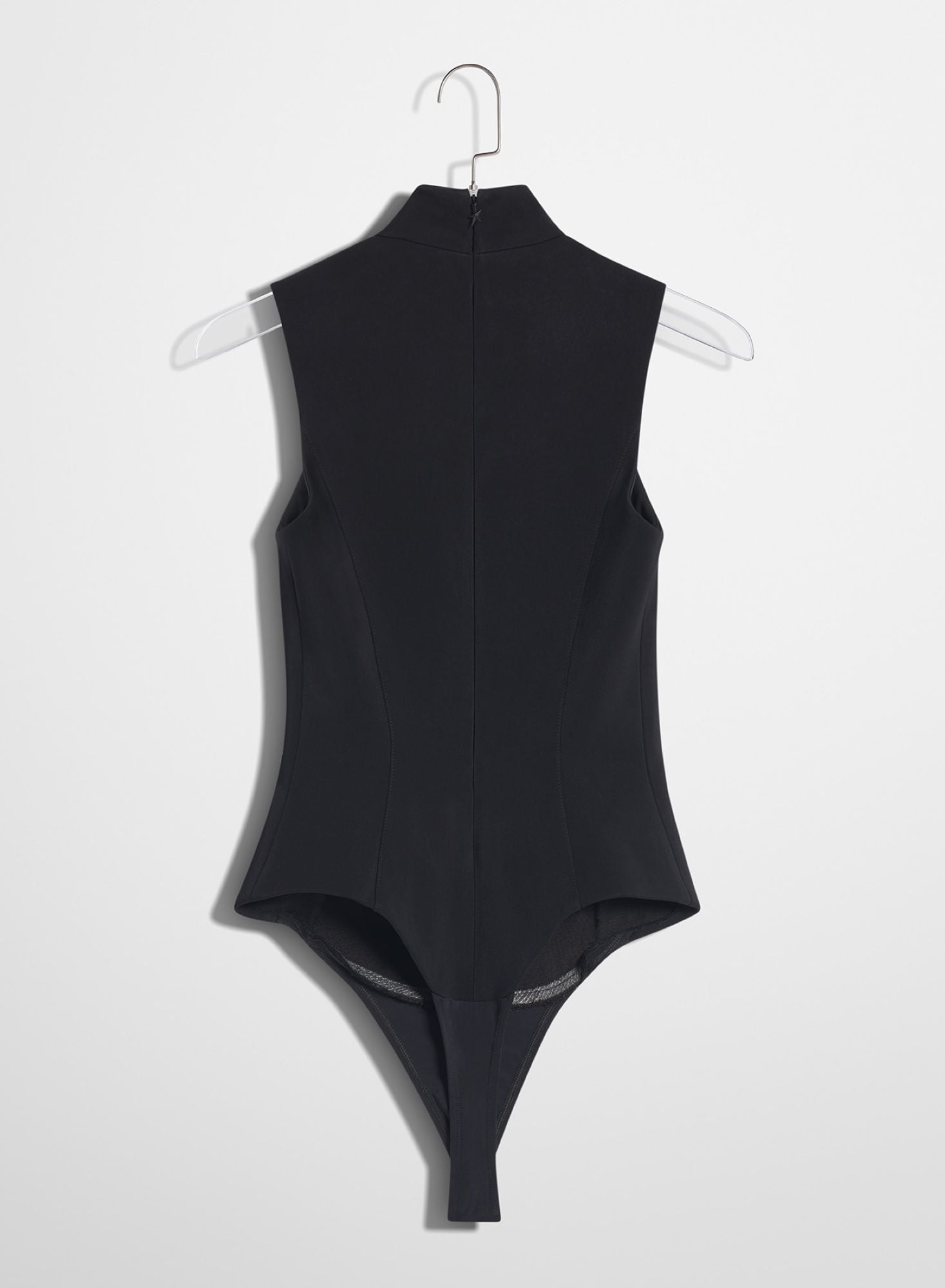 BLACK OPEN NECKLINE TAILORED BODYSUIT