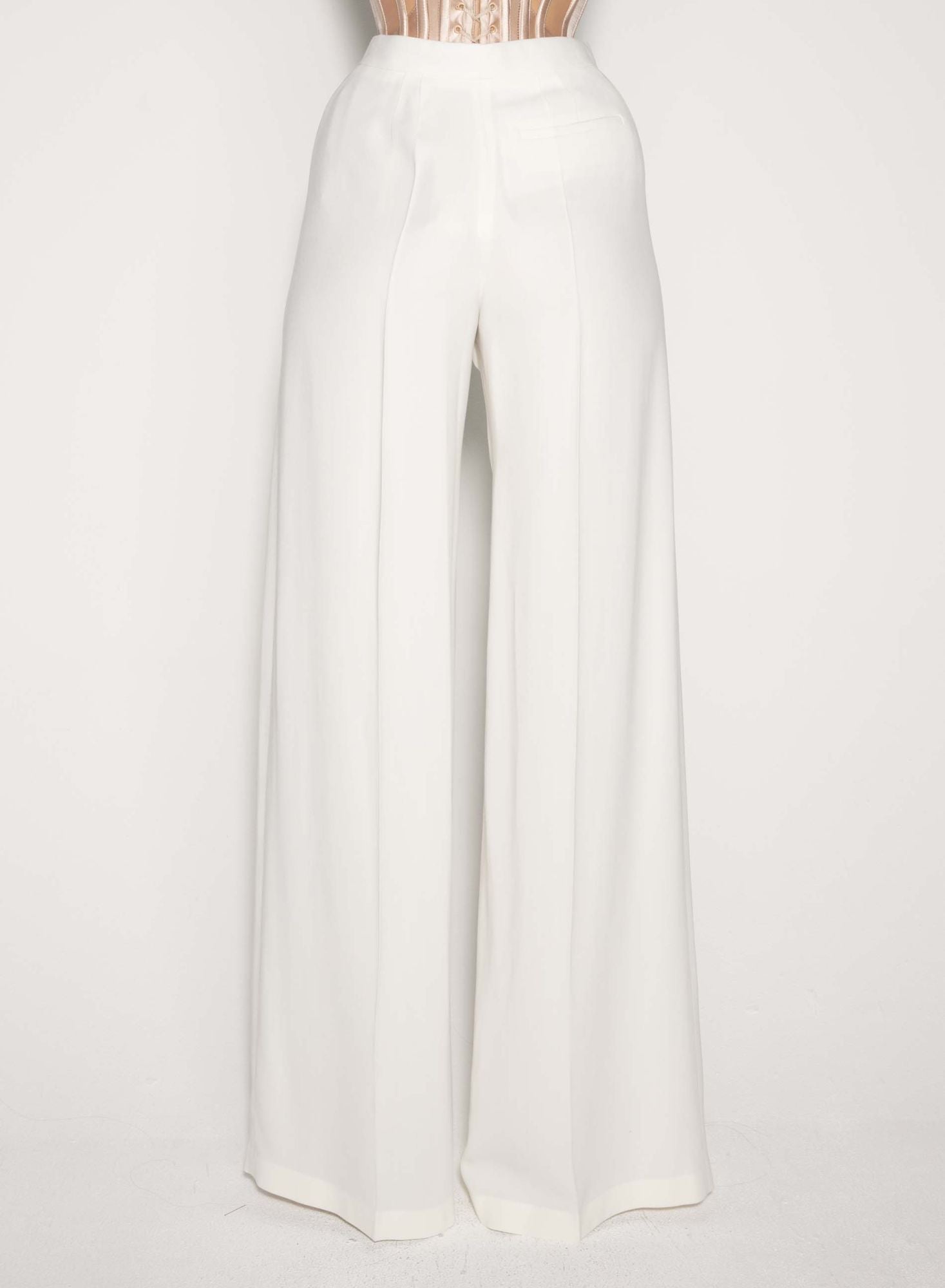 WHITE WIDE-LEG SLIT BUCKLED TROUSERS