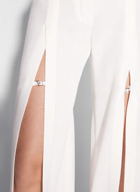 WHITE WIDE-LEG SLIT BUCKLED TROUSERS