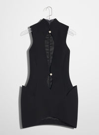 BLACK OPEN NECKLINE TAILORED DRESS