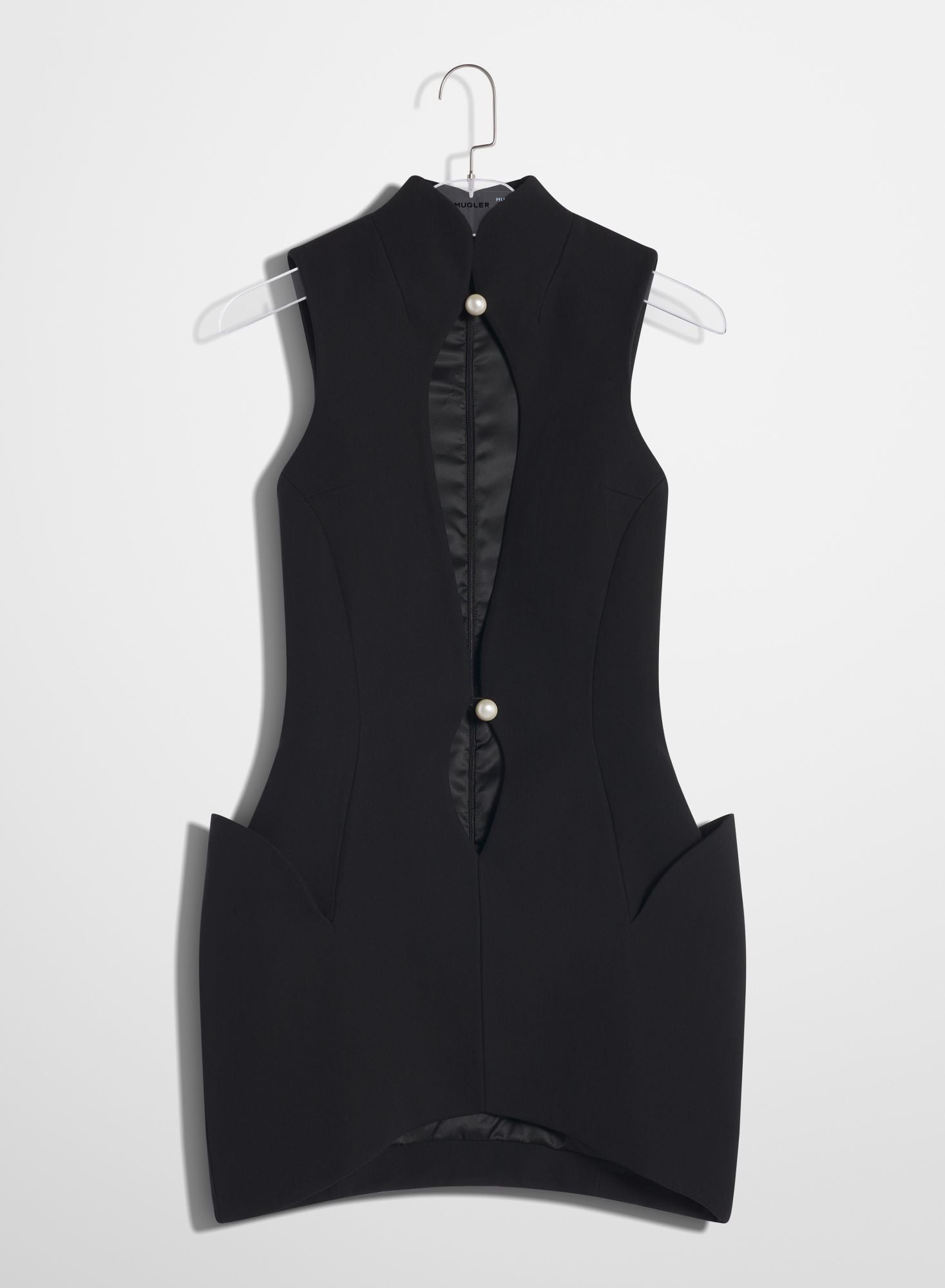 BLACK OPEN NECKLINE TAILORED DRESS
