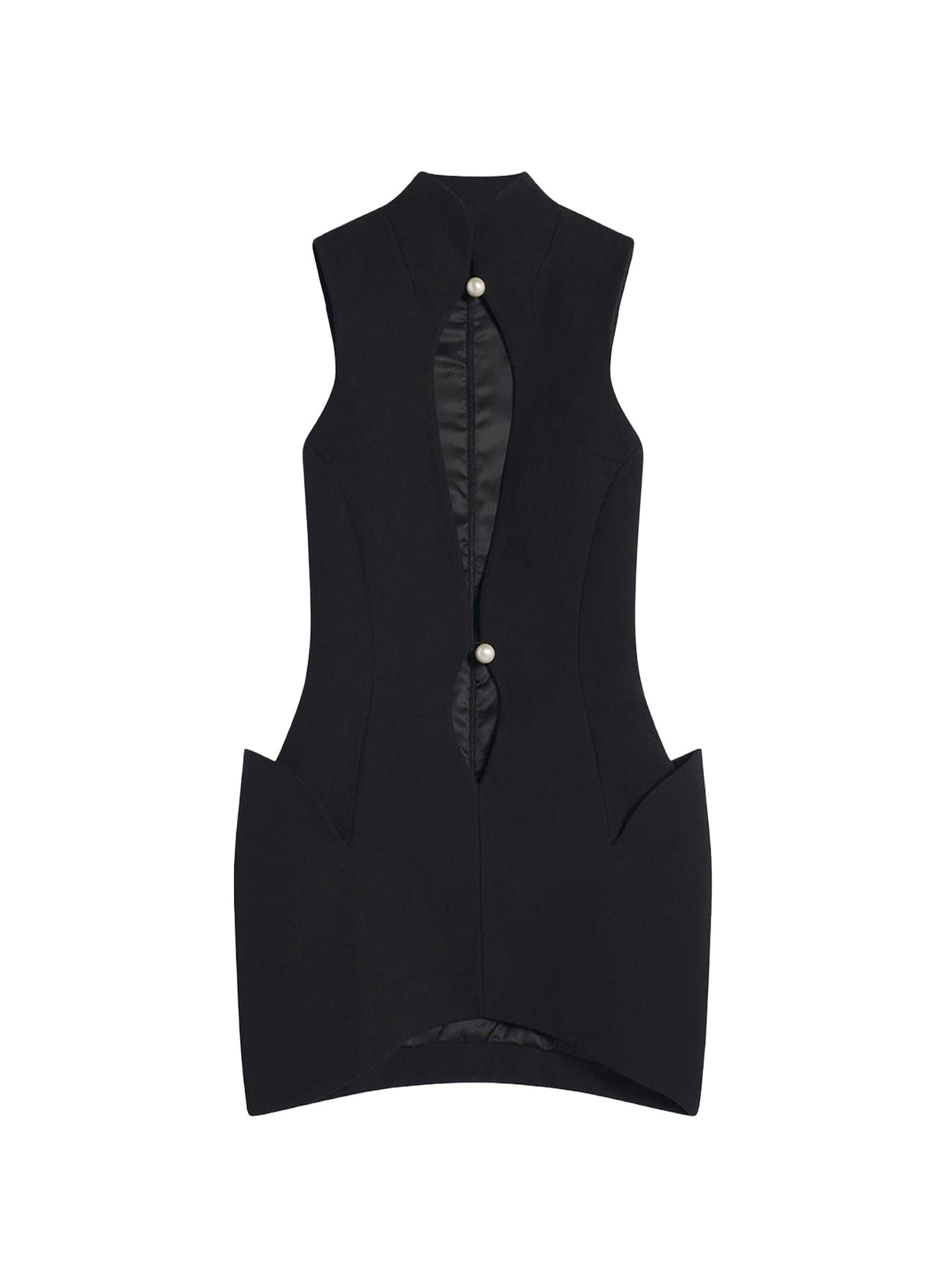 BLACK // black open neckline tailored dress