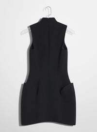 BLACK OPEN NECKLINE TAILORED DRESS