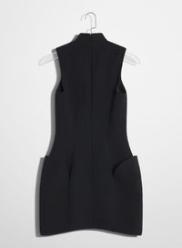 BLACK // black open neckline tailored dress