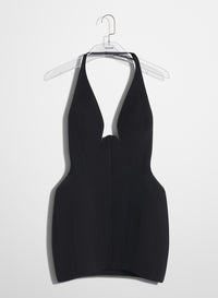 BLACK TAILORED HALTER DRESS