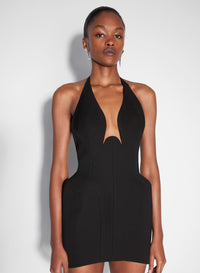 BLACK TAILORED HALTER DRESS