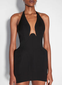 BLACK // black tailored halter dress