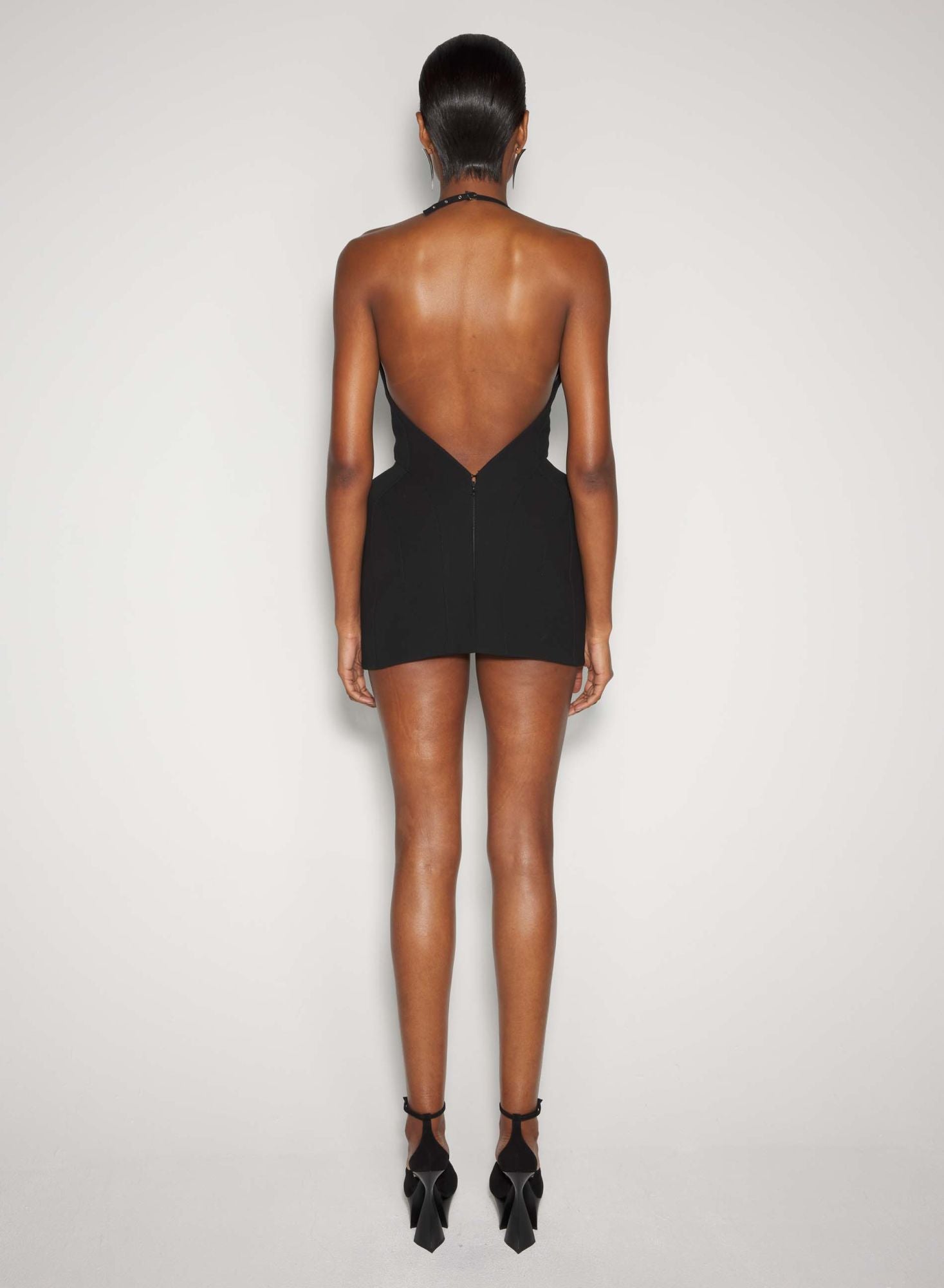 BLACK TAILORED HALTER DRESS
