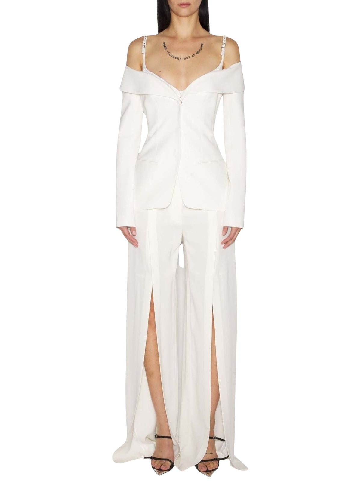 SNOW // white sculptural off-shoulder jacket