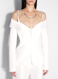 SNOW // white sculptural off-shoulder jacket