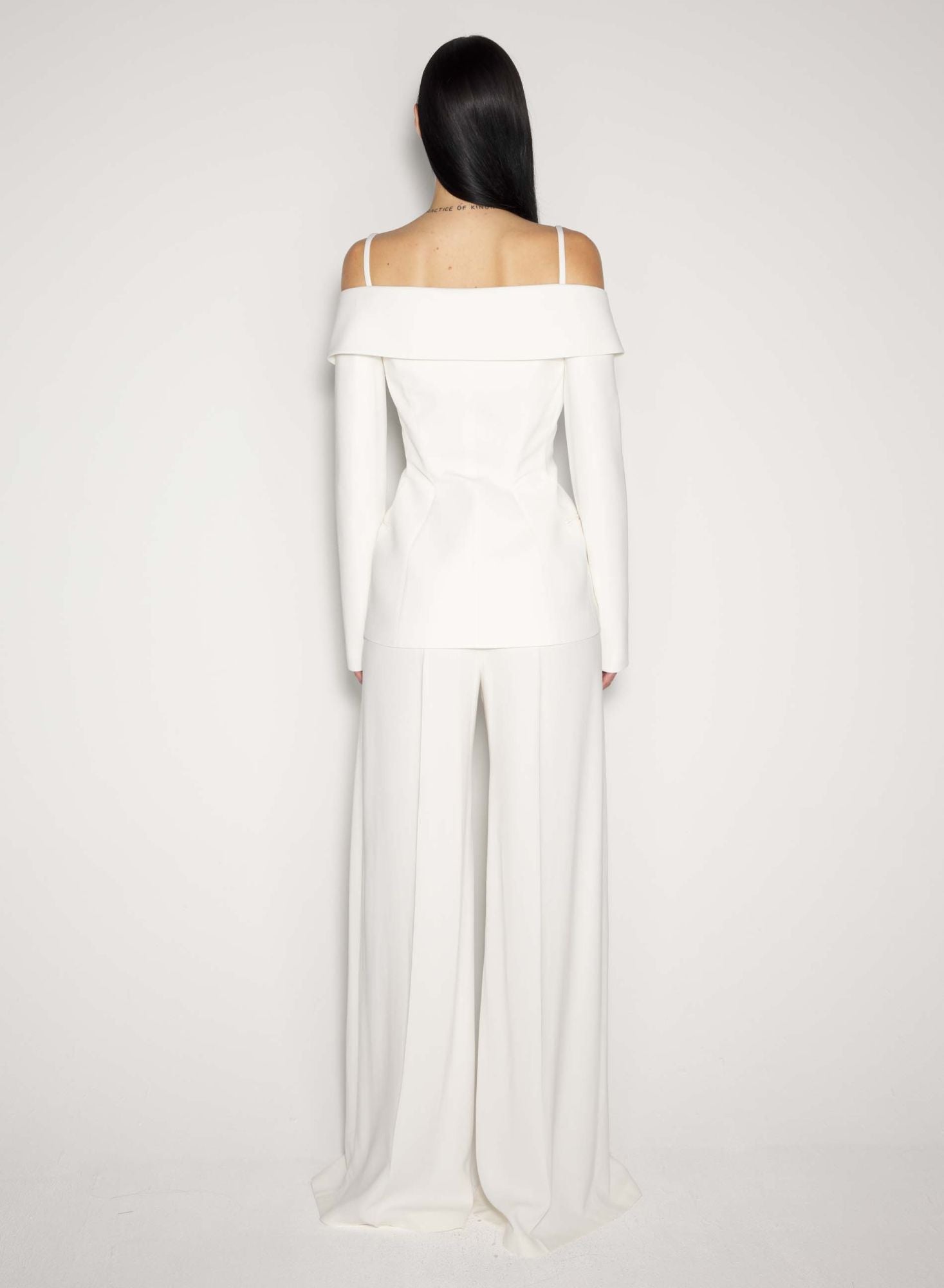 WHITE SCULPTURAL OFF-SHOULDER JACKET